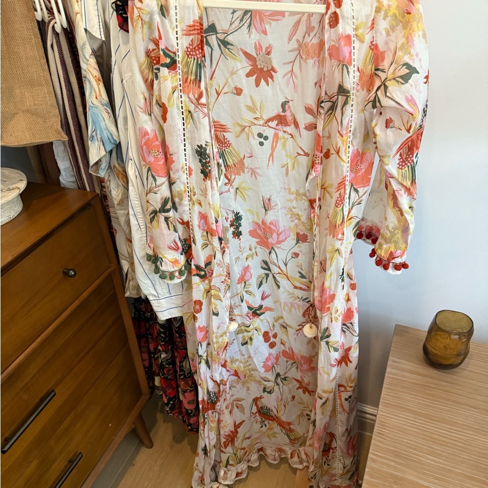 Vibrant Floral and Bird Print Cover up duster